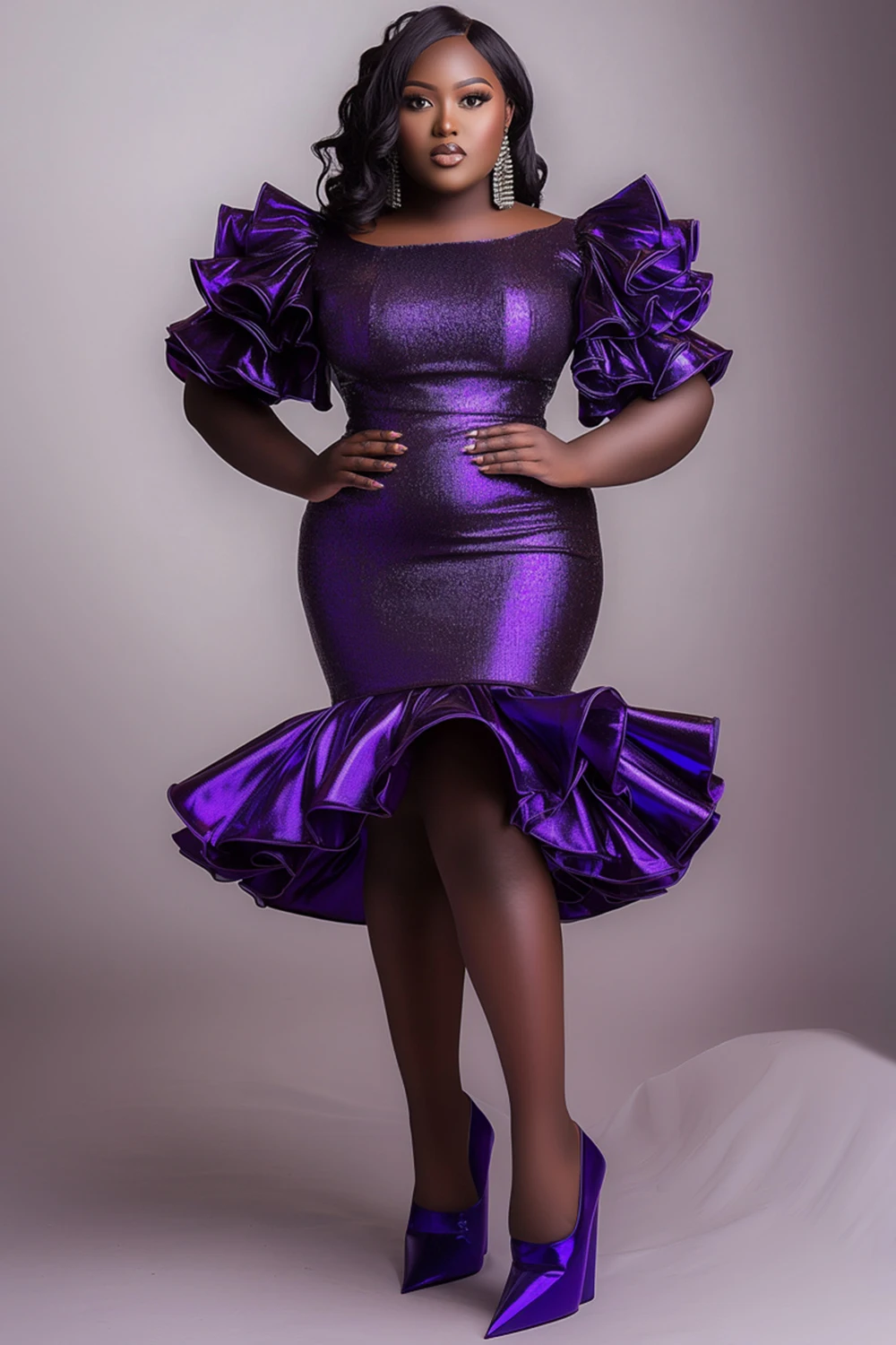 Plus Size Cocktail Party Purple Round Neck Puff Sleeve Half Sleeve Ruffle Glitter Midi Dresses
Plus Size Cocktail Party Purple Round Neck Puff Sleeve Half Sleeve Ruffle Glitter Midi Dresses