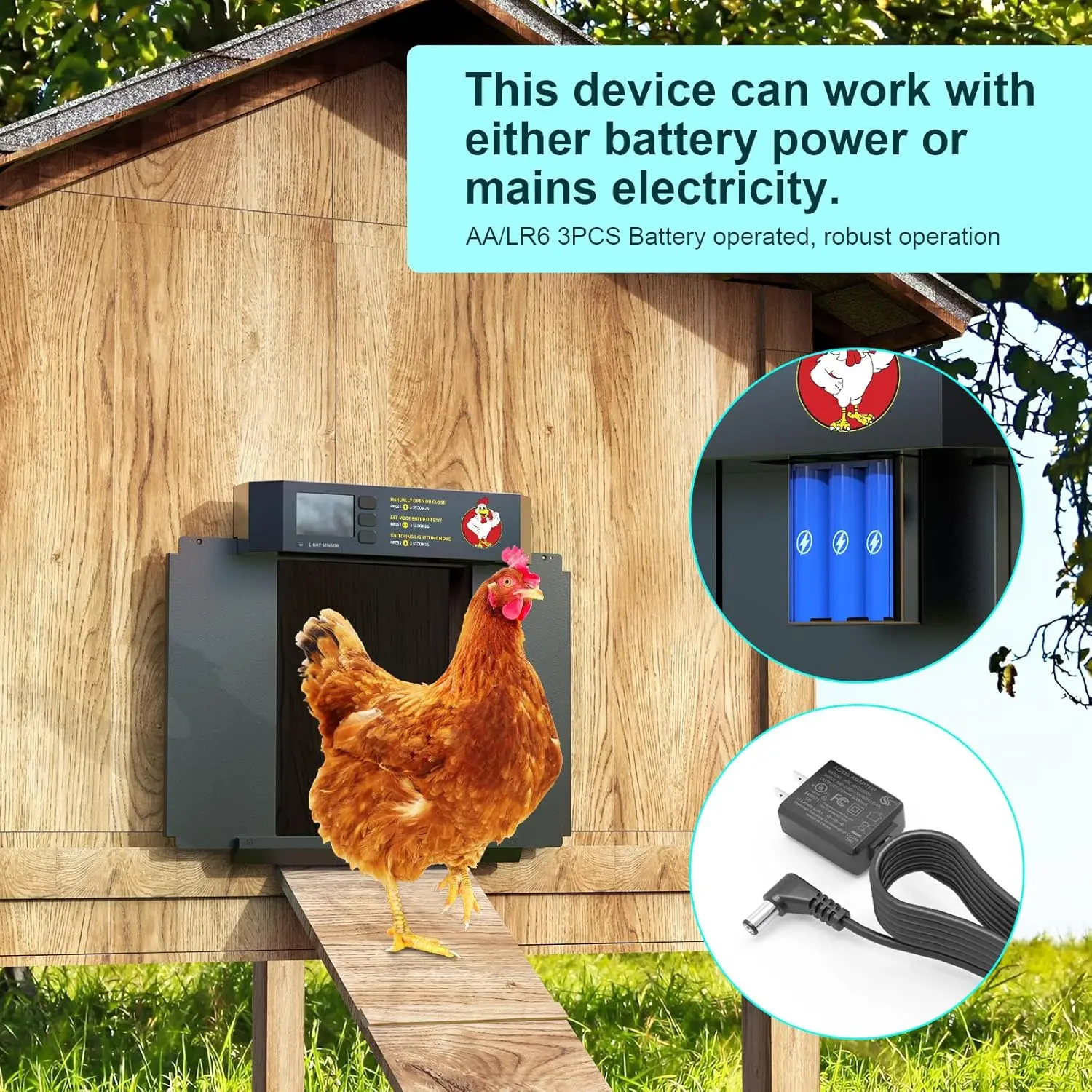 Chicken Coop Door, Automatic Chicken Coop Door Opener, Large LCD Display with Timer & Light Sensor, Anti-Pinch Protection·New
Chicken Coop Door, Automatic Chicken Coop Door Opener, Large LCD Display with Timer & Light Sensor, Anti-Pinch Protection·New