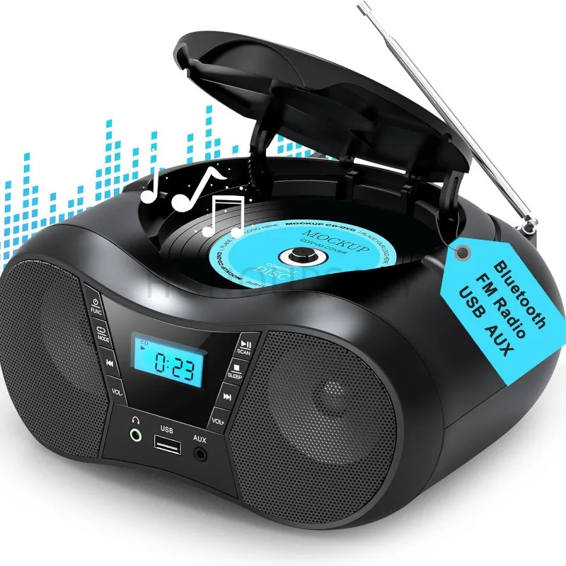 Портативный CD-плеер-бумбокс с Bluetooth, FM-радио, USB, AUX, стереодинамиками и LCD-дисплеем для дома и улицы
Портативный CD-плеер-бумбокс с Bluetooth, FM-радио, USB, AUX, стереодинамиками и LCD-дисплеем для дома и улицы