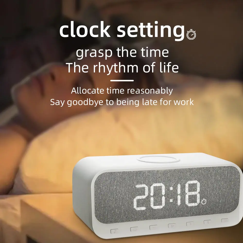 CYB-ST8 15W Fast Wireless Charging Bluetooth Speaker Multi-function Alarm Clock Speakers Support FM Radio/LED Display/sleep Mode
CYB-ST8 15W Fast Wireless Charging Bluetooth Speaker Multi-function Alarm Clock Speakers Support FM Radio/LED Display/sleep Mode