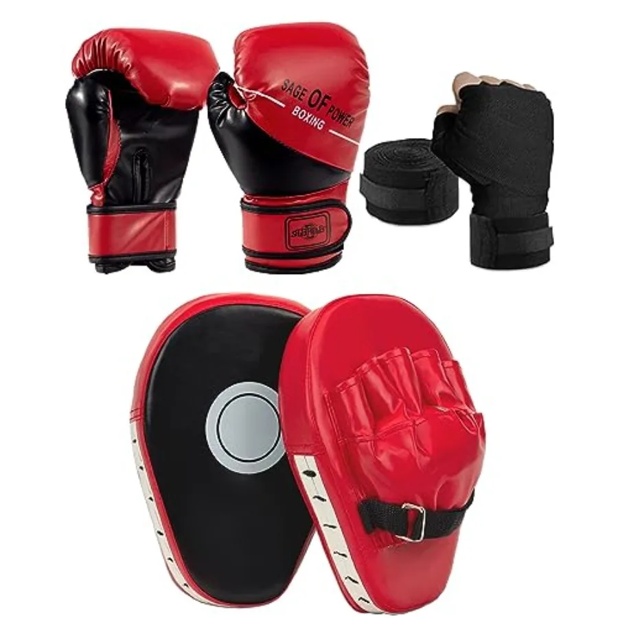 3-in-1 Boxing Gloves and Punching Mitts Set for,Sports Boxing Gloves Boxing Pads with Hand Wraps, Boxing Equipment Set for MMA,
3-in-1 Boxing Gloves and Punching Mitts Set for,Sports Boxing Gloves Boxing Pads with Hand Wraps, Boxing Equipment Set for MMA,