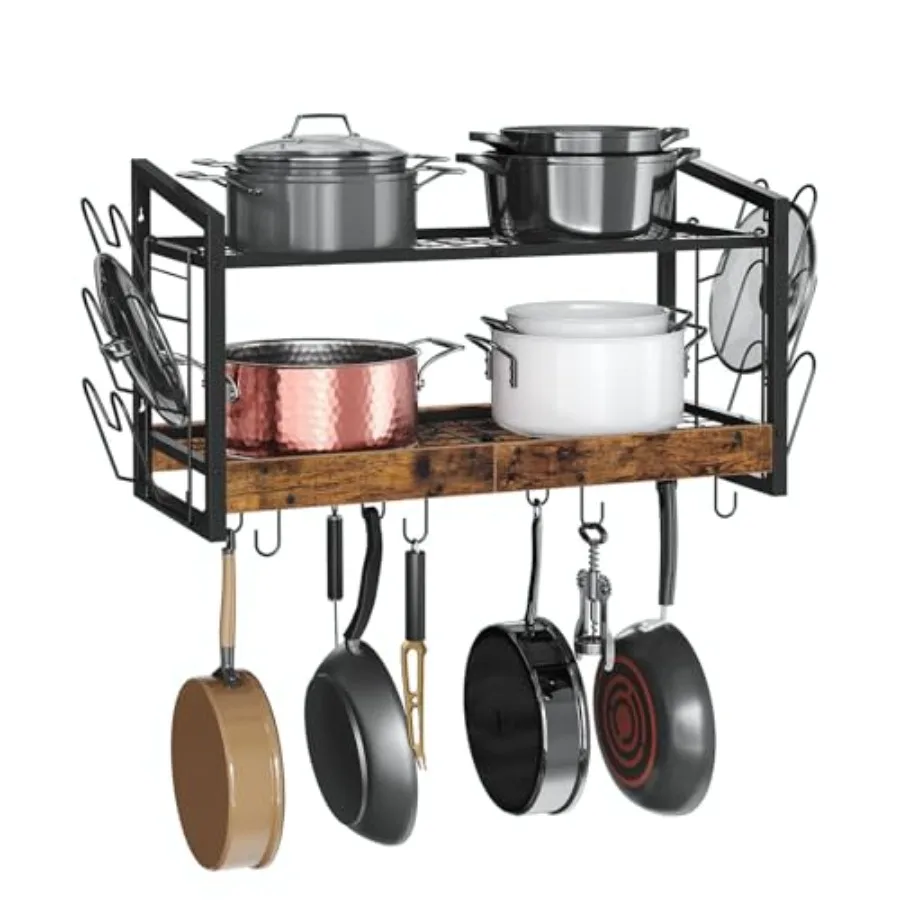Hanging Pot Rack, Pot Rack Wall Mounted, 2-Tier Kitchen Pot and Lid Organizer, Wall-Mounted Pot Rack with 12 Hooks, for Kitchen
Hanging Pot Rack, Pot Rack Wall Mounted, 2-Tier Kitchen Pot and Lid Organizer, Wall-Mounted Pot Rack with 12 Hooks, for Kitchen
