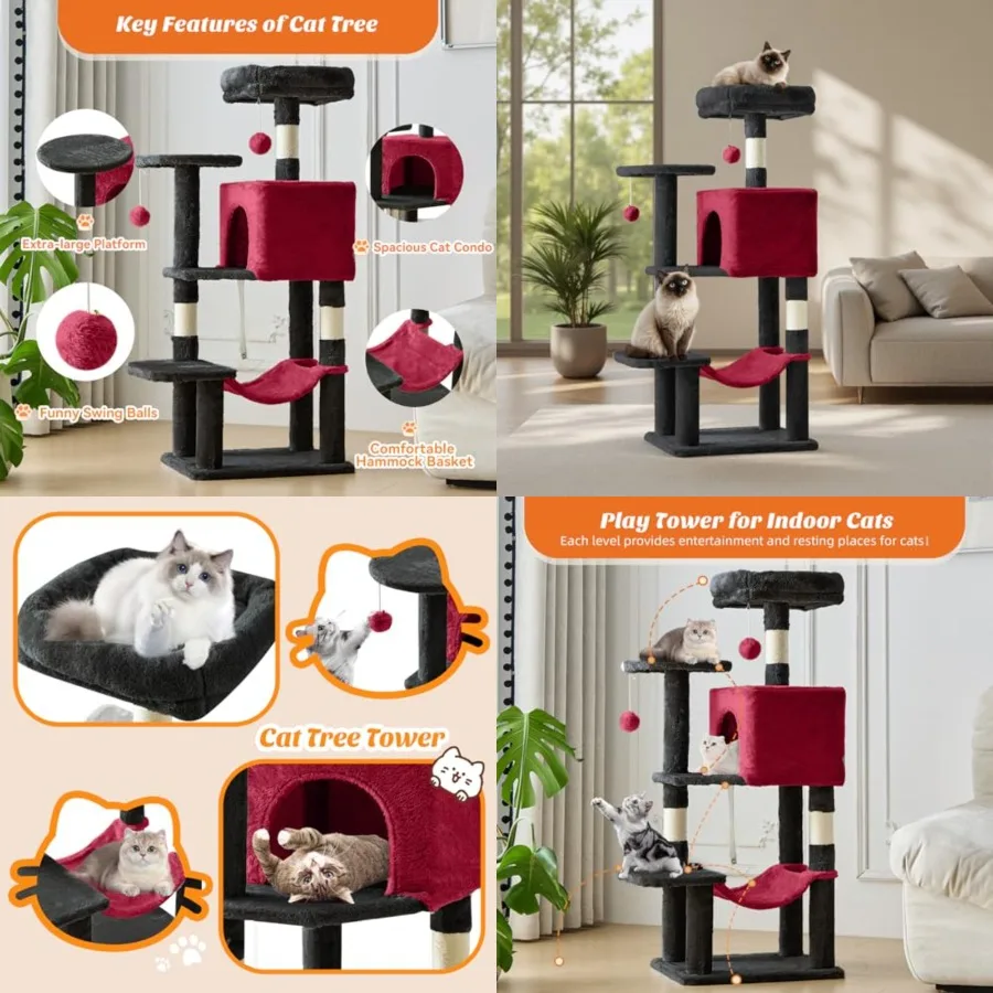 ch Cat Tree Tower, Cat Climbing Tower with Natural Sisal Scratching Posts, Hammock, Pet Condo for Indoor Cats and Kittens Play,
ch Cat Tree Tower, Cat Climbing Tower with Natural Sisal Scratching Posts, Hammock, Pet Condo for Indoor Cats and Kittens Play,