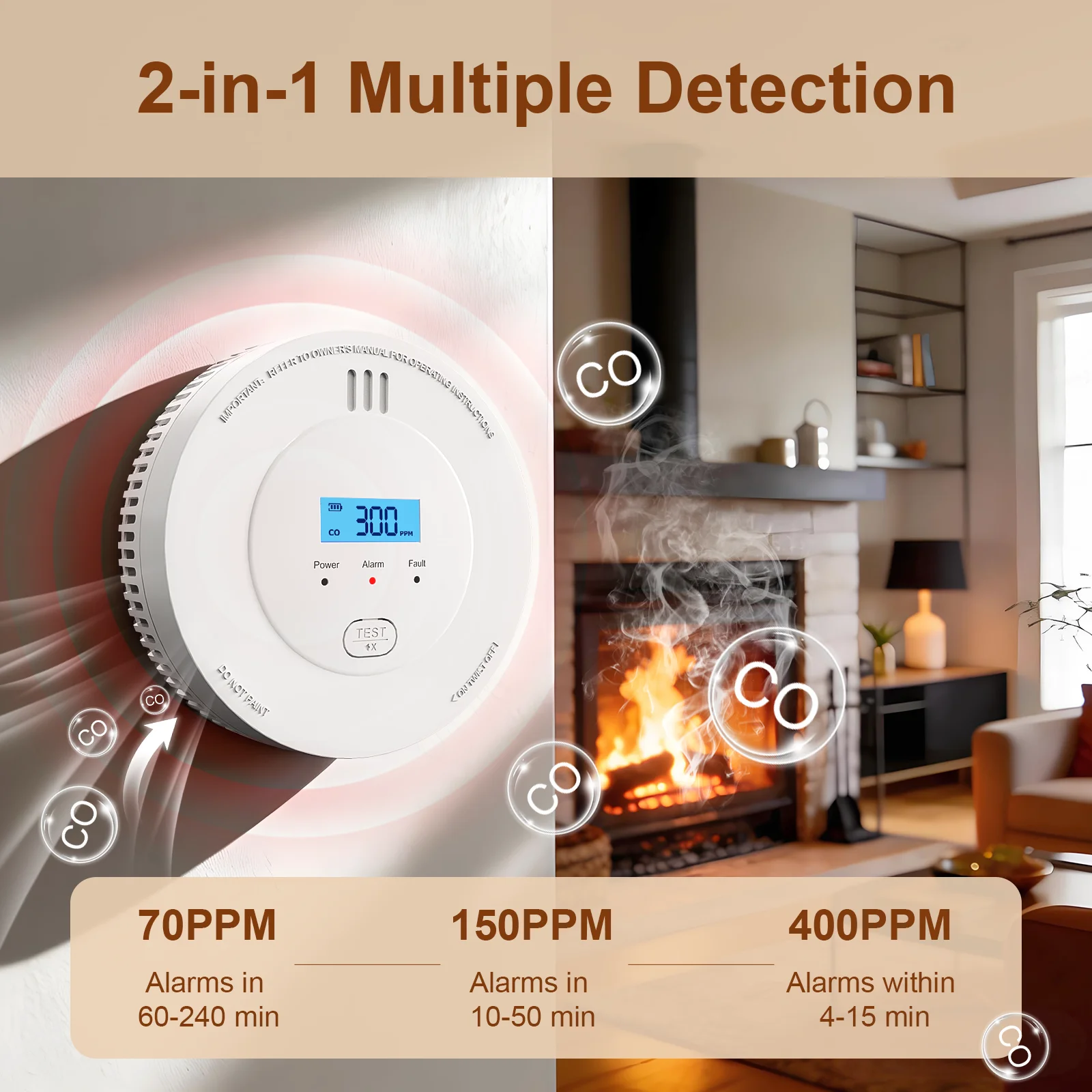 PGST 2-in-1 Smoke & Carbon Monoxide Combined Detector 85dB LCD CO Alarm Smoke Alarm for Home Hotel Safety
PGST 2-in-1 Smoke & Carbon Monoxide Combined Detector 85dB LCD CO Alarm Smoke Alarm for Home Hotel Safety