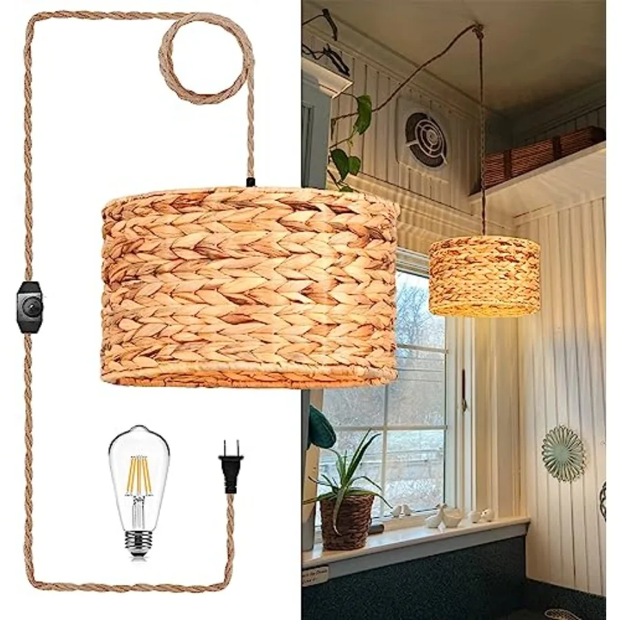 Rattan Plug in Pendant Light Boho Hanging Lights with Plug in Cord and Dimmable SwitchIndoor Hanging Lamp Plug in Wicker Woven
Rattan Plug in Pendant Light Boho Hanging Lights with Plug in Cord and Dimmable SwitchIndoor Hanging Lamp Plug in Wicker Woven