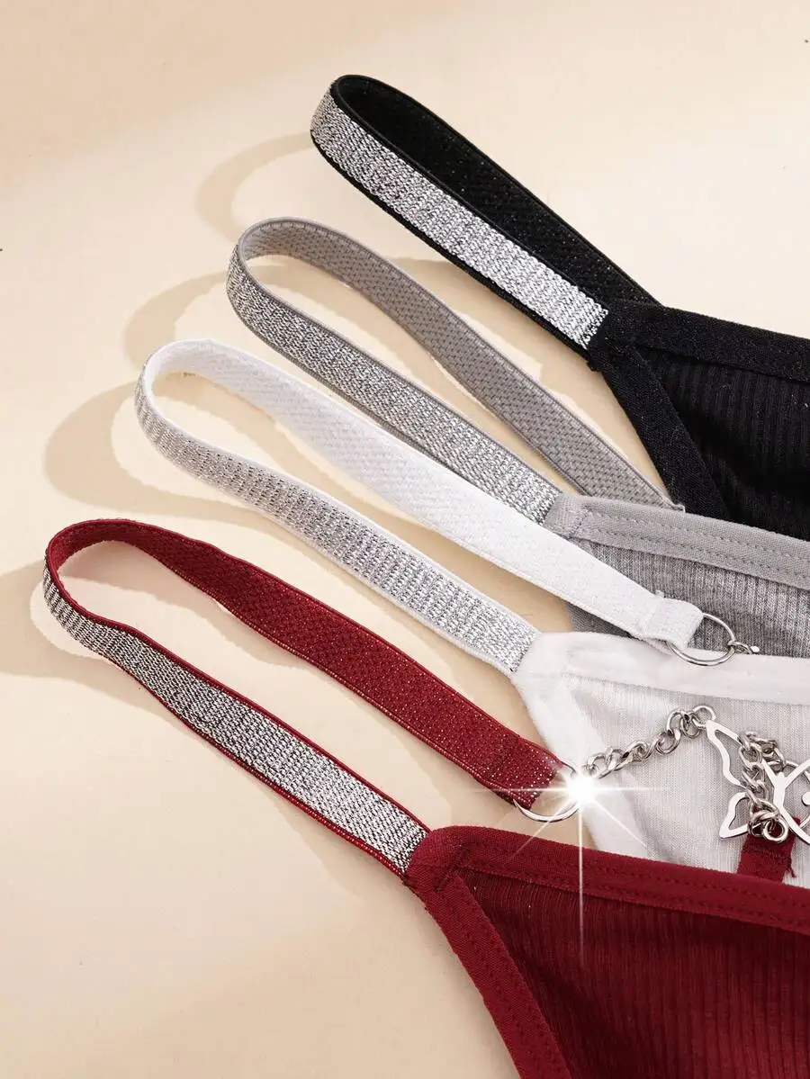 4pcs Womens Thong Panties With Shiny Thread Straps And Butterfly Charm Decor
4pcs Womens Thong Panties With Shiny Thread Straps And Butterfly Charm Decor