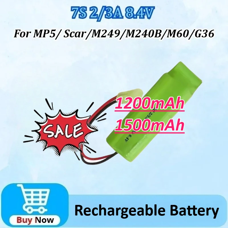 7S 2/3A 8.4V 1200/1500mAh NiMH Flat Rechargeable Battery Pack for Airsoft Guns MP5/ Scar/M240B/M60/M249/G36 Upgraded Battery
7S 2/3A 8.4V 1200/1500mAh NiMH Flat Rechargeable Battery Pack for Airsoft Guns MP5/ Scar/M240B/M60/M249/G36 Upgraded Battery