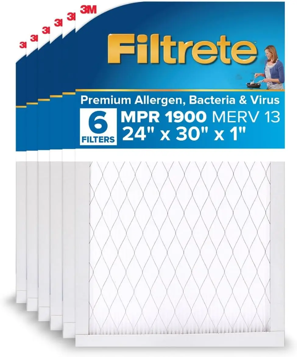 MERV 13 Air Filter, 24x30x1 Inch, Premium Allergen & Virus Protection, 6-Pack for 3-Month Use
MERV 13 Air Filter, 24x30x1 Inch, Premium Allergen & Virus Protection, 6-Pack for 3-Month Use