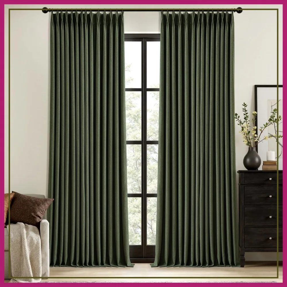 Olive Green Pinch Pleated 100% Blackout Linen Curtains for Bedroom, Room Darkening Memory Trained Dark Green Window Curtains 84 inches Long for Living Room, Black Out Pleat Drapes, 2 Panels
Olive Green Pinch Pleated 100% Blackout Linen Curtains for Bedroom, Room Darkening Memory Trained Dark Green Window Curtains 84 inches Long for Living Room, Black Out Pleat Drapes, 2 Panels