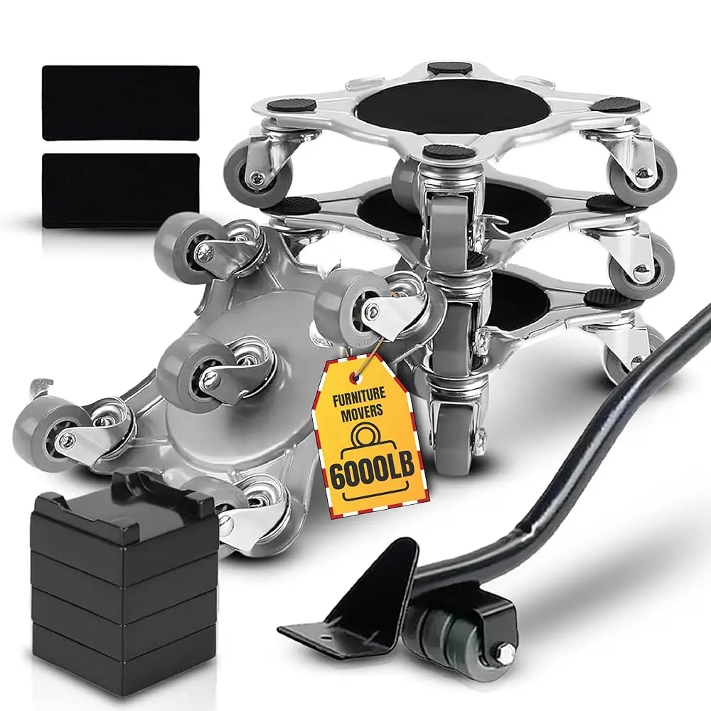 Heavy-Duty Furniture Moving Set With Lifter Tool - 6000Lbs Acity, 360° Rotating Wheels For Sofas, Refrigerators, And More
Heavy-Duty Furniture Moving Set With Lifter Tool - 6000Lbs Acity, 360° Rotating Wheels For Sofas, Refrigerators, And More