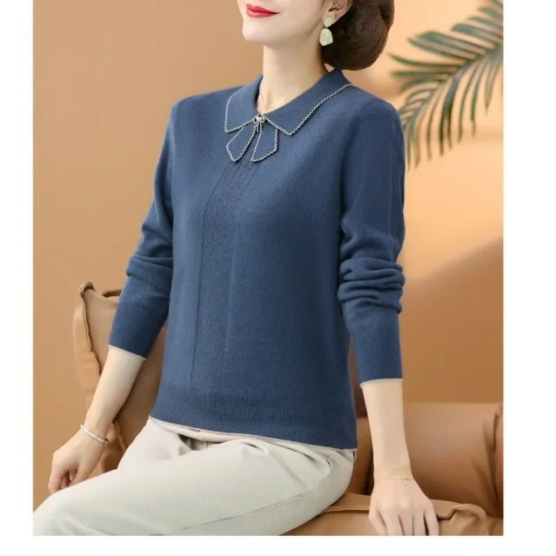 Autumn Winter Women's Pullover Turn-down Collar Solid Rhinestone Embroidered Long Sleeve Sweater Knitted Casual Elegant Tops
Autumn Winter Women's Pullover Turn-down Collar Solid Rhinestone Embroidered Long Sleeve Sweater Knitted Casual Elegant Tops