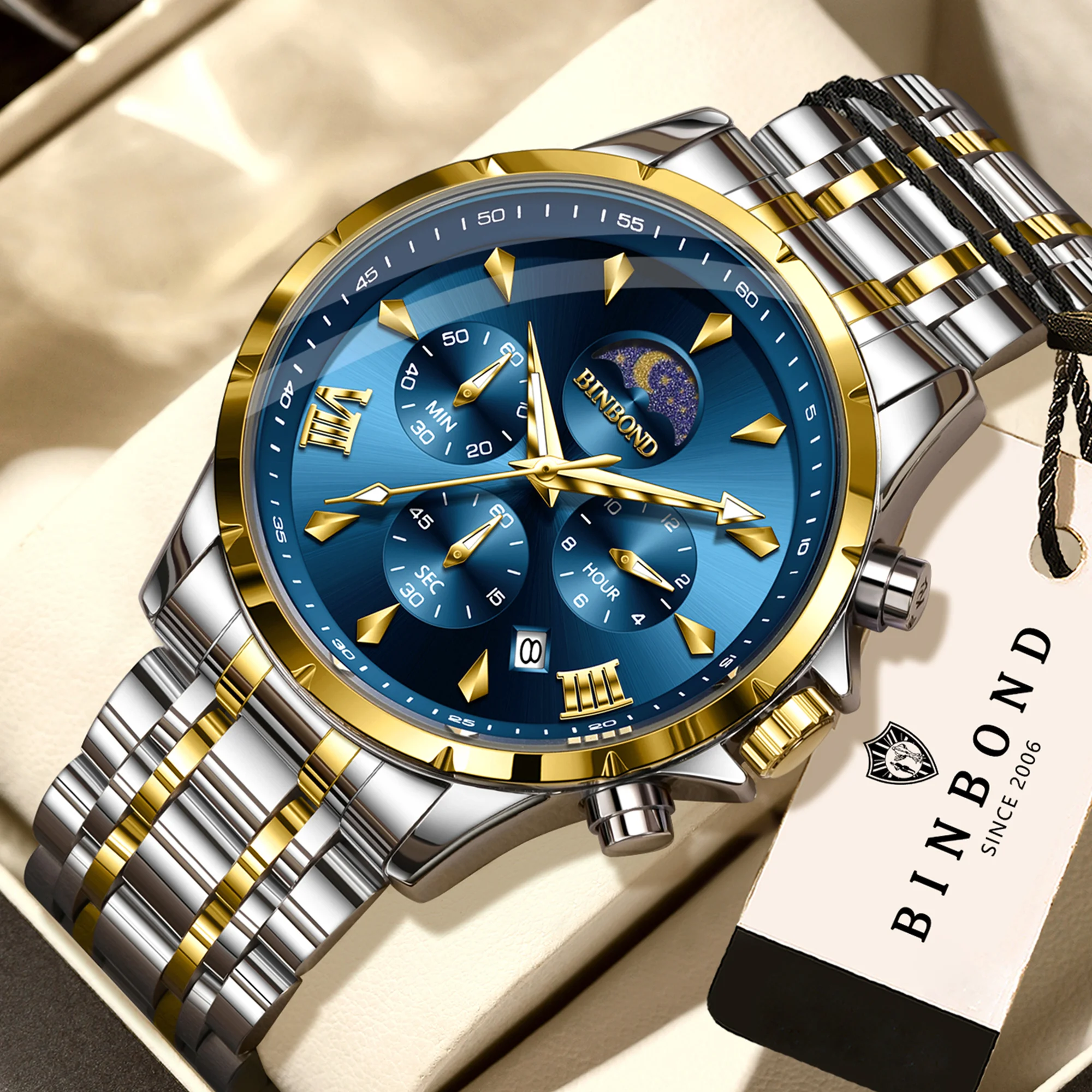 BINBOND Orginal Brand Precise Quartz Watches For Men Stopwatch Luminous Waterproof Men's Watch Stainless Steel Strap Reloj
BINBOND Orginal Brand Precise Quartz Watches For Men Stopwatch Luminous Waterproof Men's Watch Stainless Steel Strap Reloj