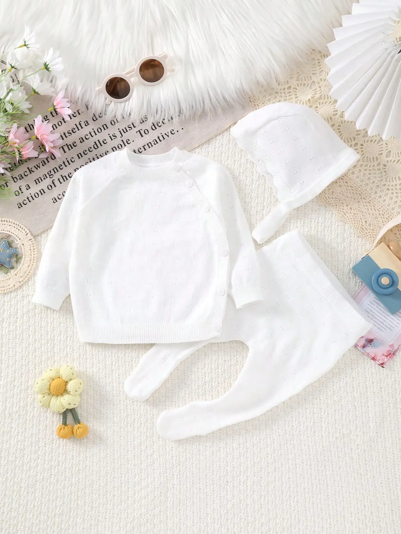 Newborn Baby Thin Long-Sleeved Romper and Hat Knitted Three-Piece Set
Newborn Baby Thin Long-Sleeved Romper and Hat Knitted Three-Piece Set