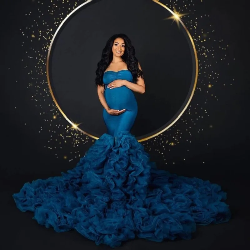 Elegant Royal Blue Mermaid Maternity Gown Photography Dresses Strapless Stretch Ruffled Tulle Maternity Dress Babyshower Gowns
Elegant Royal Blue Mermaid Maternity Gown Photography Dresses Strapless Stretch Ruffled Tulle Maternity Dress Babyshower Gowns