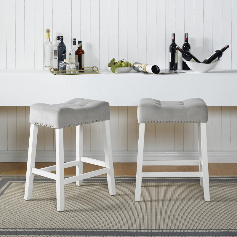 Morovo Set of 2 Velvet Counter Height Stools with Tufted Saddle Seats, White-Wash Finish, Gray
Morovo Set of 2 Velvet Counter Height Stools with Tufted Saddle Seats, White-Wash Finish, Gray