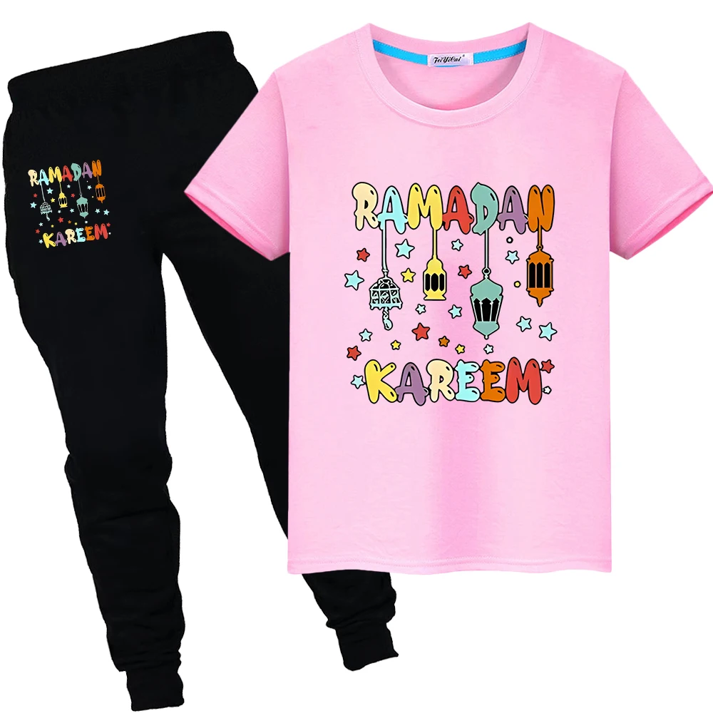 Eid Ramadan Muslim Print Summer T-shirt boy girl Sets Holiday gift Short Tops+pant Kids With Moon Ramadan Mubarak Festive Outfit
Eid Ramadan Muslim Print Summer T-shirt boy girl Sets Holiday gift Short Tops+pant Kids With Moon Ramadan Mubarak Festive Outfit
