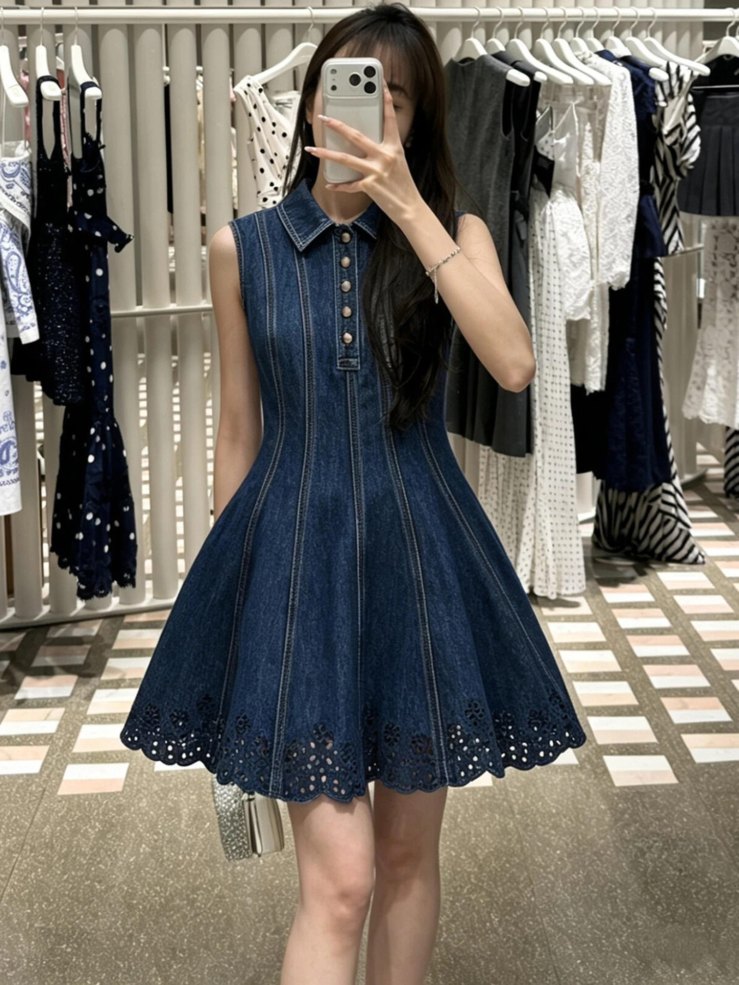 Elegant Embroidered Hollow out Denim Vest Dress High Waist Design Spring Summer Fashion Women's Clothing by SP Home South Oil
Elegant Embroidered Hollow out Denim Vest Dress High Waist Design Spring Summer Fashion Women's Clothing by SP Home South Oil