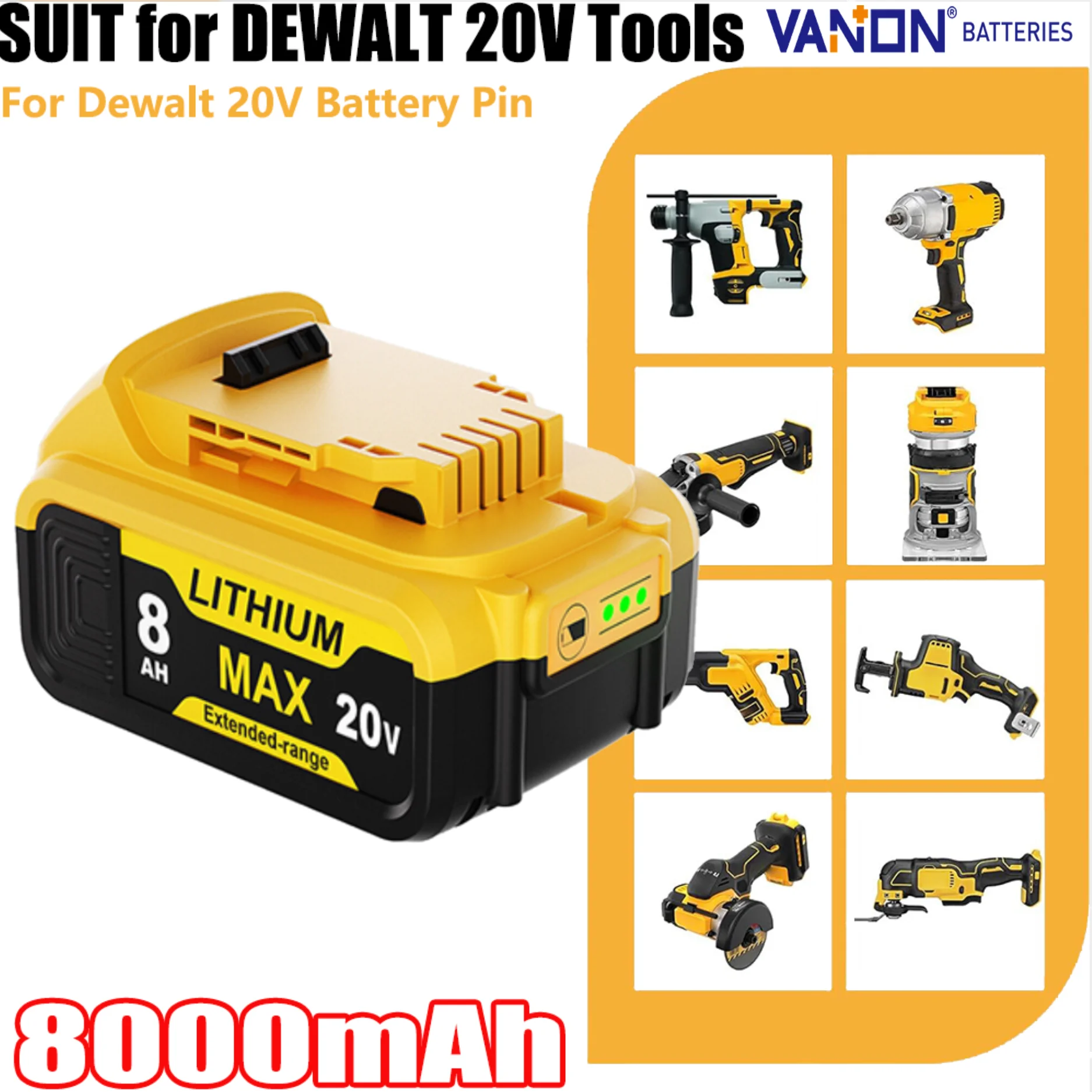 Vanon DCB205 6.0Ah Lithium Ion Battery Compatible with 20V DCB200 DCB206 DCB180 Series Battery Replace for DeWalt Battery pin
Vanon DCB205 6.0Ah Lithium Ion Battery Compatible with 20V DCB200 DCB206 DCB180 Series Battery Replace for DeWalt Battery pin