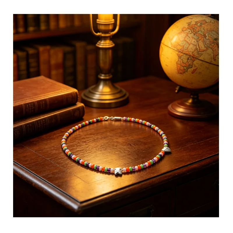 Colorful Beaded Heart Charm Necklace, Silver Plated Choker for Women
Colorful Beaded Heart Charm Necklace, Silver Plated Choker for Women