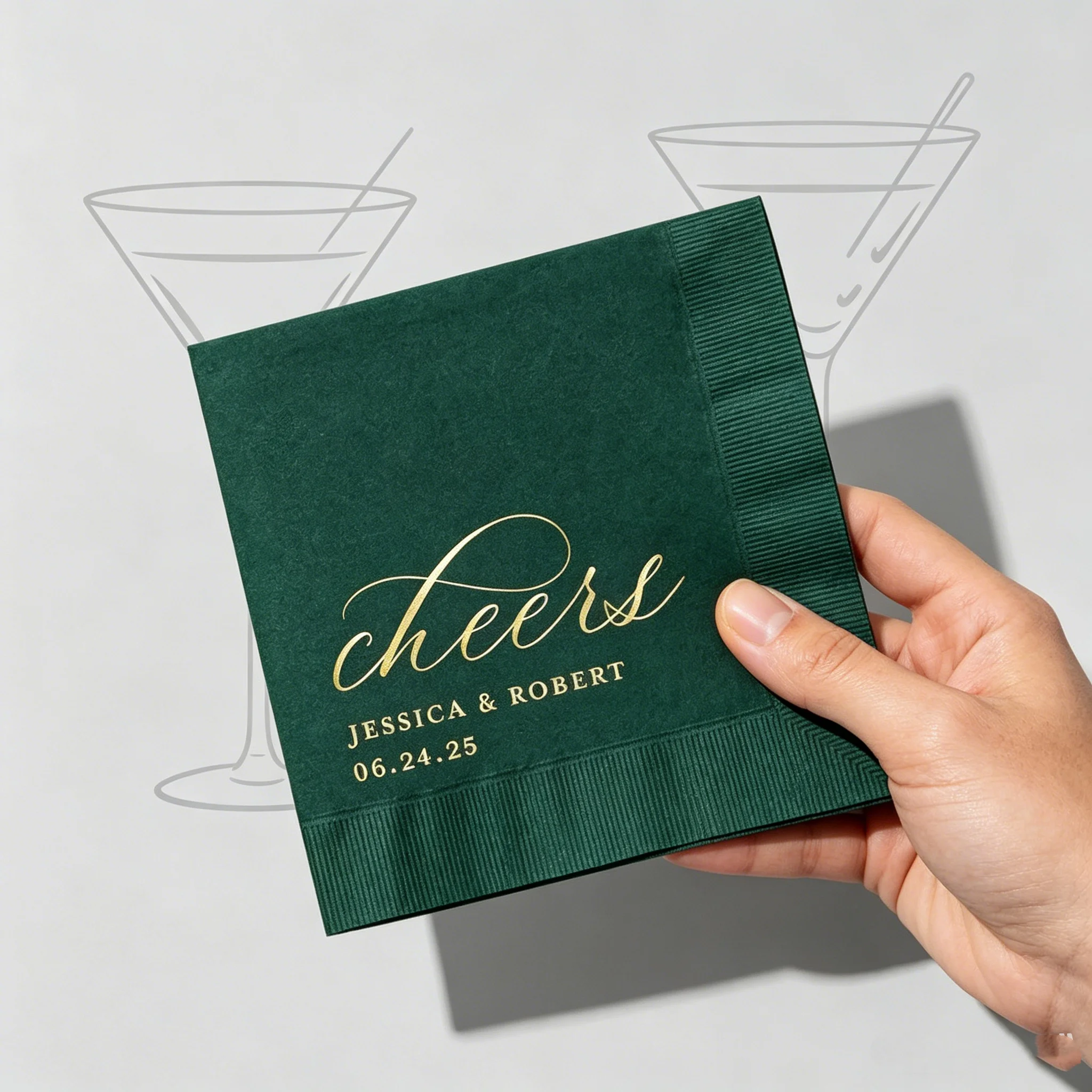 50pcs Personalized "Cheers" Wedding Cocktail Napkins, Custom Couple Names & Date Gold Foil Print Napkins, Black Elegant Style fo
50pcs Personalized "Cheers" Wedding Cocktail Napkins, Custom Couple Names & Date Gold Foil Print Napkins, Black Elegant Style fo
