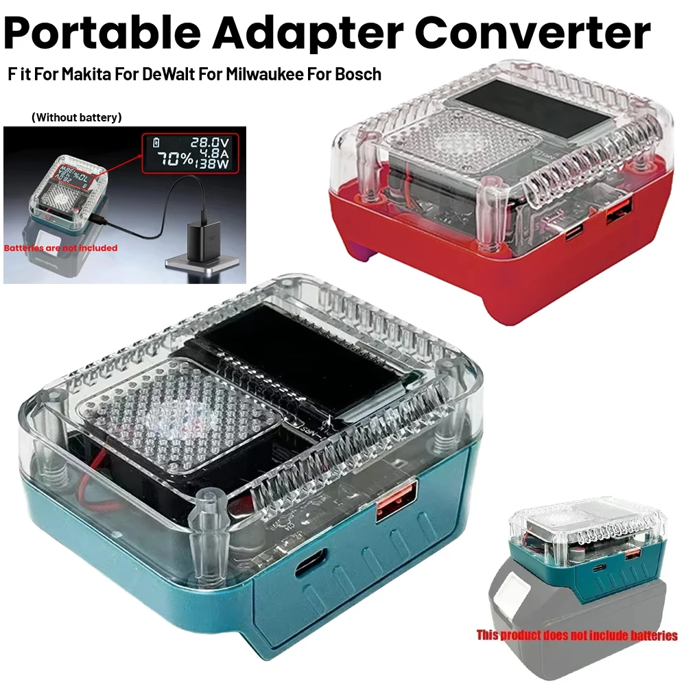 Адаптер для литиевых аккумуляторов с цифровым дисплеем, зарядное устройство USB Type-C, блок питания для аккумуляторов Makita/DeWalt/Milwaukee/Bosch Li-Ion
Адаптер для литиевых аккумуляторов с цифровым дисплеем, зарядное устройство USB Type-C, блок питания для аккумуляторов Makita/DeWalt/Milwaukee/Bosch Li-Ion
