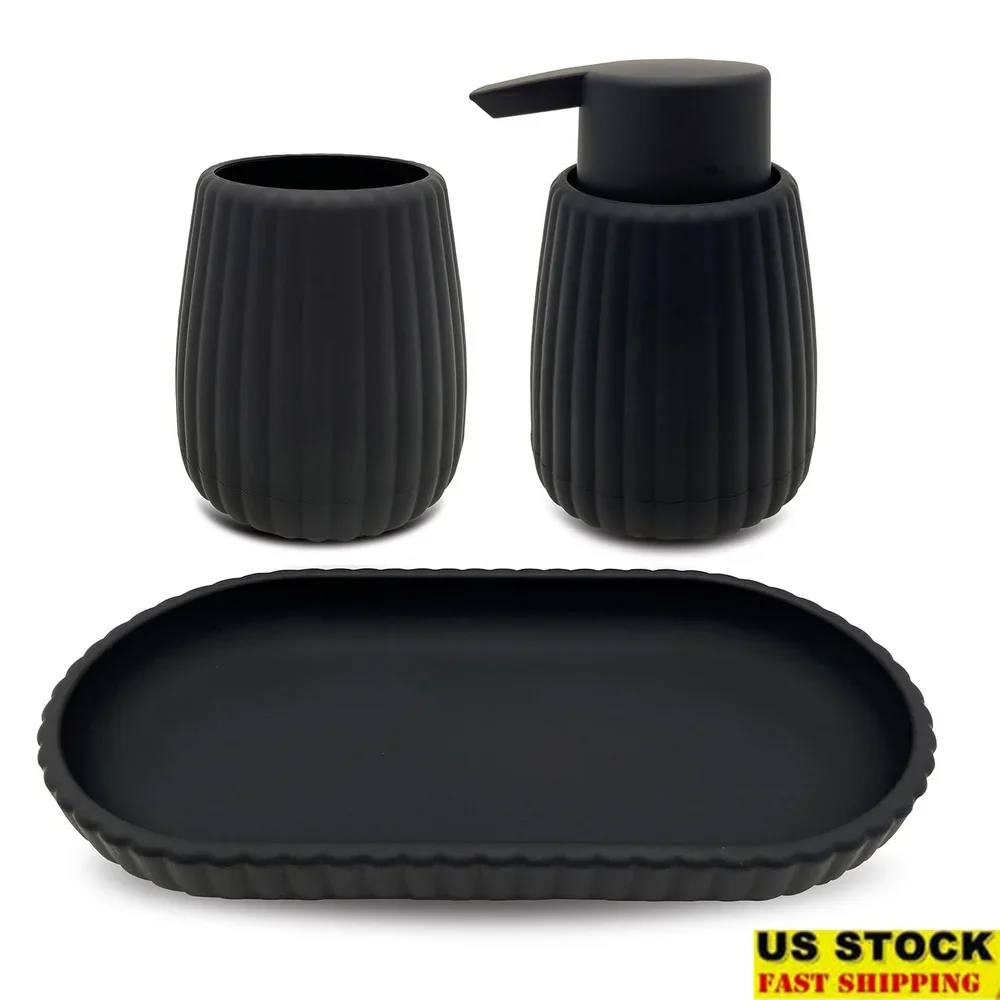 Прорезиненный пластиковый набор аксессуаров для ванной комнаты, ребристый держатель для зубных щеток, корзина для мусора, насос для мыла, органайзер, лоток из 4 предметов, черный декор
Прорезиненный пластиковый набор аксессуаров для ванной комнаты, ребристый держатель для зубных щеток, корзина для мусора, насос для мыла, органайзер, лоток из 4 предметов, черный декор