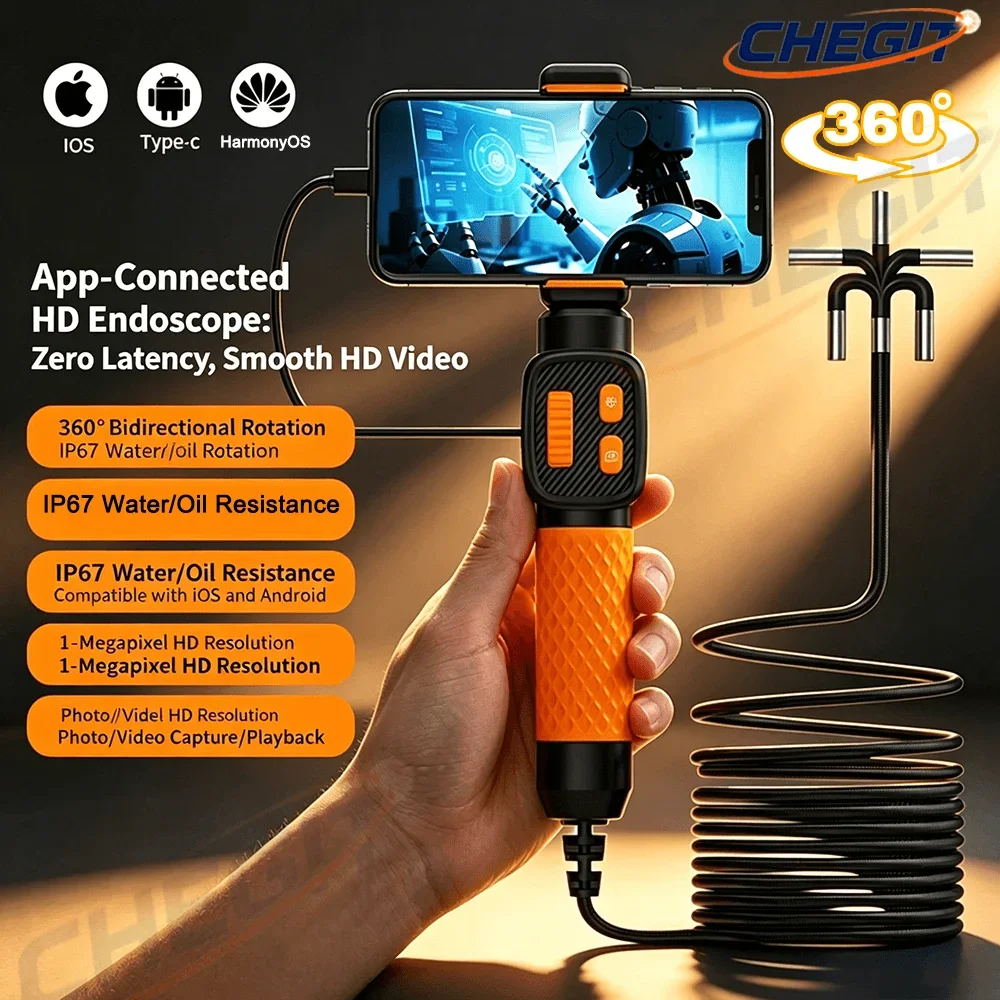 360 Degree Rotation Endoscope Camera 6mm Lens HD Articulated Inspection Borescope Camera IP67 for Automotive Car IOS Android
360 Degree Rotation Endoscope Camera 6mm Lens HD Articulated Inspection Borescope Camera IP67 for Automotive Car IOS Android