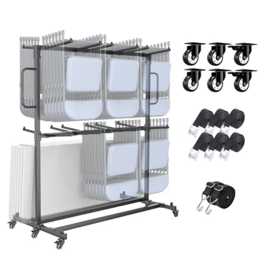 Folding Table and Chair Cart - Two Tier Dolly With 6 Swivel Casters, 800LBS Capacity, Holder Rack, Strap for Easy Storage and M
Folding Table and Chair Cart - Two Tier Dolly With 6 Swivel Casters, 800LBS Capacity, Holder Rack, Strap for Easy Storage and M