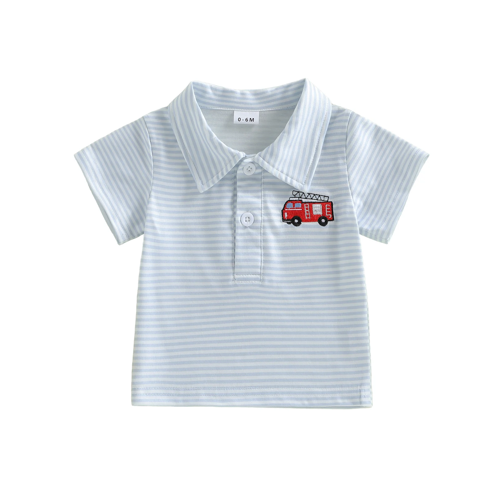 Летняя футболка для мальчиков в полоску с вышивкой пожарной машины, свободные топы с короткими рукавами и лацканами
Летняя футболка для мальчиков в полоску с вышивкой пожарной машины, свободные топы с короткими рукавами и лацканами