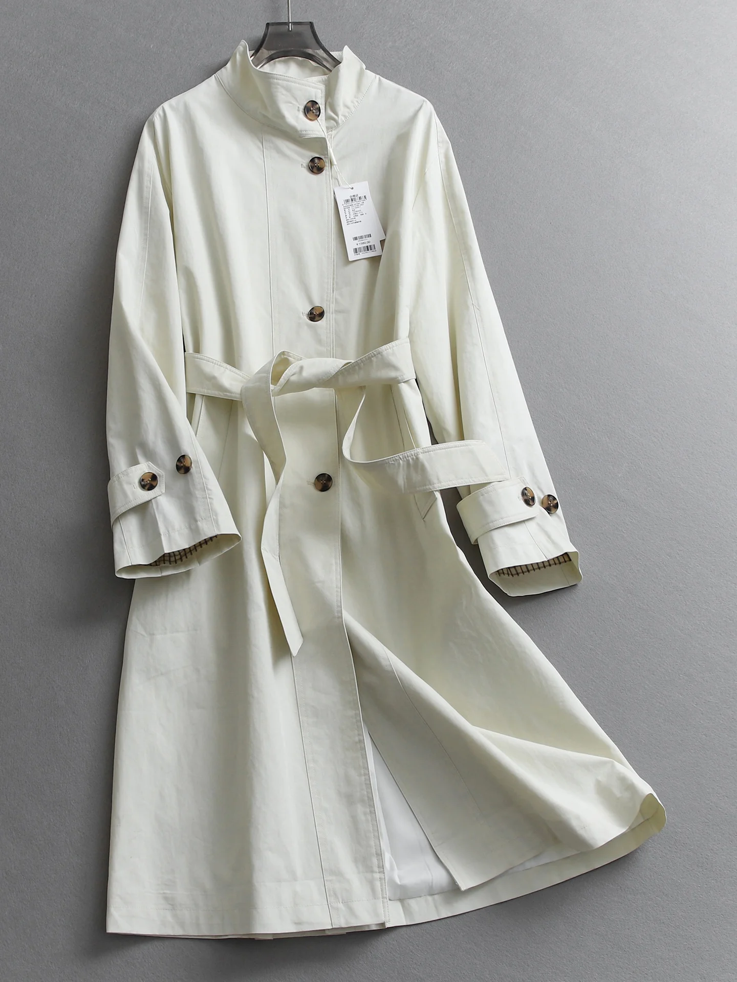 Slimming Long Coat Women's Fashionable Stand Collar Unpicked Body Shape Waist Belt Casual Style Cotton Spring Outerwear
Slimming Long Coat Women's Fashionable Stand Collar Unpicked Body Shape Waist Belt Casual Style Cotton Spring Outerwear