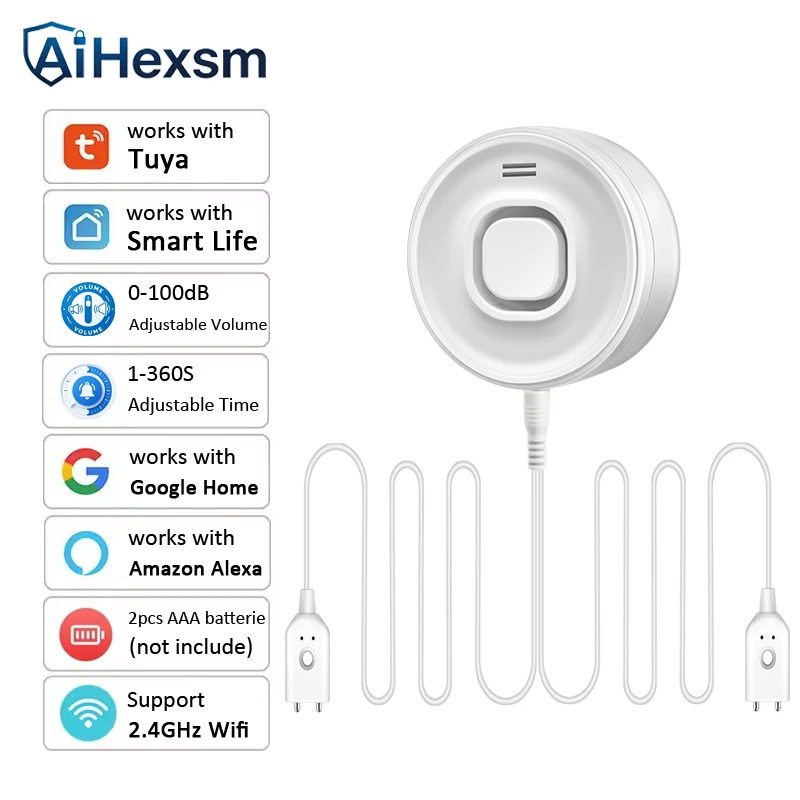Adjustable 0-100DB Sound Dual cable Tuya Wifi Water Leak Detector Alarm Water Leak Smart Home Water Alarm Sensor Smart Life App
Adjustable 0-100DB Sound Dual cable Tuya Wifi Water Leak Detector Alarm Water Leak Smart Home Water Alarm Sensor Smart Life App