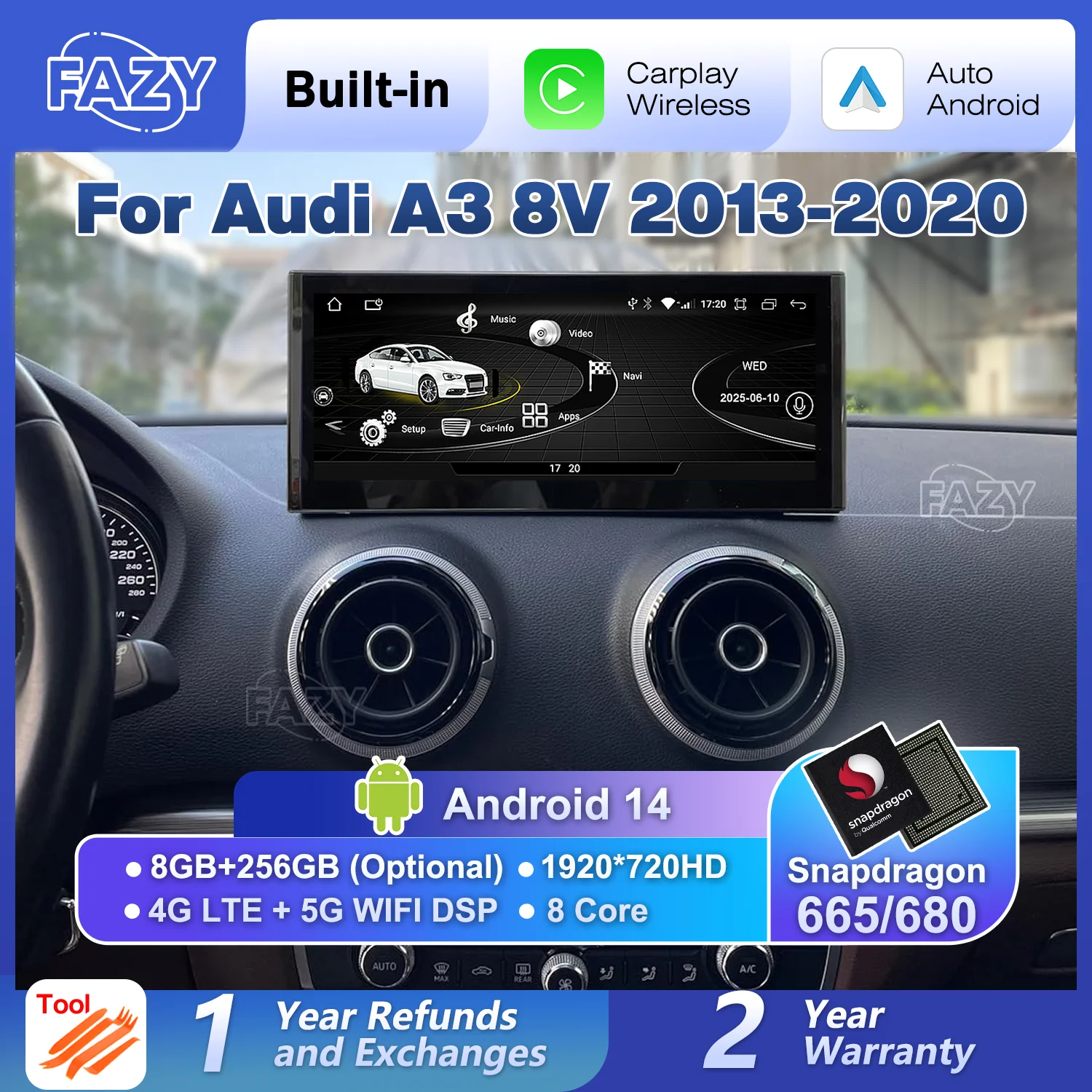 Qualcomm 680 Wireless Carplay Android Auto Radio Touch Screen For Audi A3 8V 2013-2020 GPS Stereo Player Navigation DSP 4G WIFI
Qualcomm 680 Wireless Carplay Android Auto Radio Touch Screen For Audi A3 8V 2013-2020 GPS Stereo Player Navigation DSP 4G WIFI