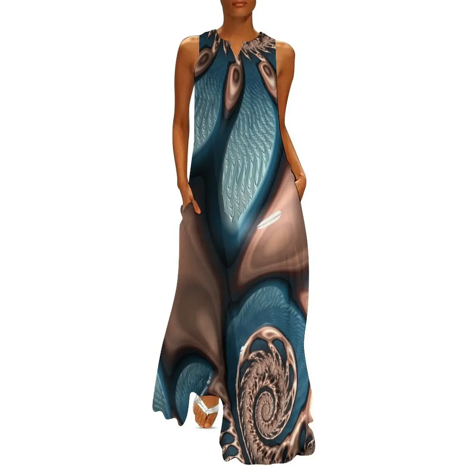 Teal and Chocolate Swirl - Blue Brown Fractal Spirals Long Dress Dresses for wedding party Dress
Teal and Chocolate Swirl - Blue Brown Fractal Spirals Long Dress Dresses for wedding party Dress