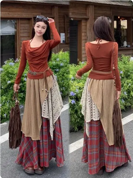 Fashionable Plaid Asymmetrical Design Half Skirt And Top Ensemble Early Spring Breathable Polyester Retro Style Women's Set
Fashionable Plaid Asymmetrical Design Half Skirt And Top Ensemble Early Spring Breathable Polyester Retro Style Women's Set