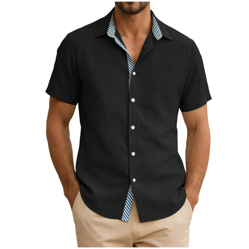 New Men's Shirt Cotton Linen Fashion Color Blocking Pocket Short Sleeve Tops Mens Hawaiian Holiday Beach Shirts Casual Blouses
New Men's Shirt Cotton Linen Fashion Color Blocking Pocket Short Sleeve Tops Mens Hawaiian Holiday Beach Shirts Casual Blouses