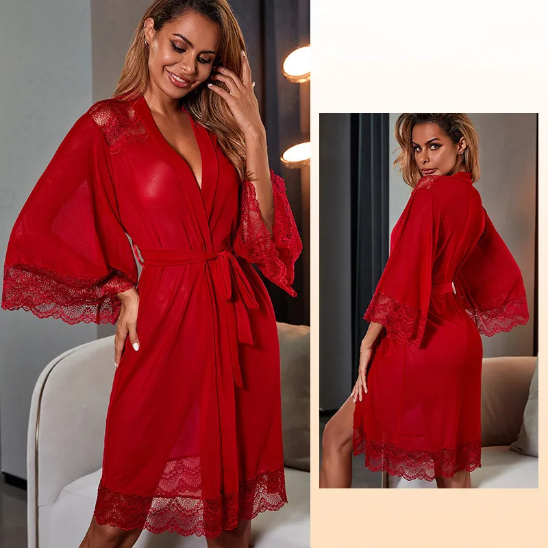 Robe Women's Mesh Lace 3/4 Sleeve Spring Summer Bathrobe Sexy Sleepwear Dressing Gowns Female Thin Nightwear Kimono Shower Robe
Robe Women's Mesh Lace 3/4 Sleeve Spring Summer Bathrobe Sexy Sleepwear Dressing Gowns Female Thin Nightwear Kimono Shower Robe