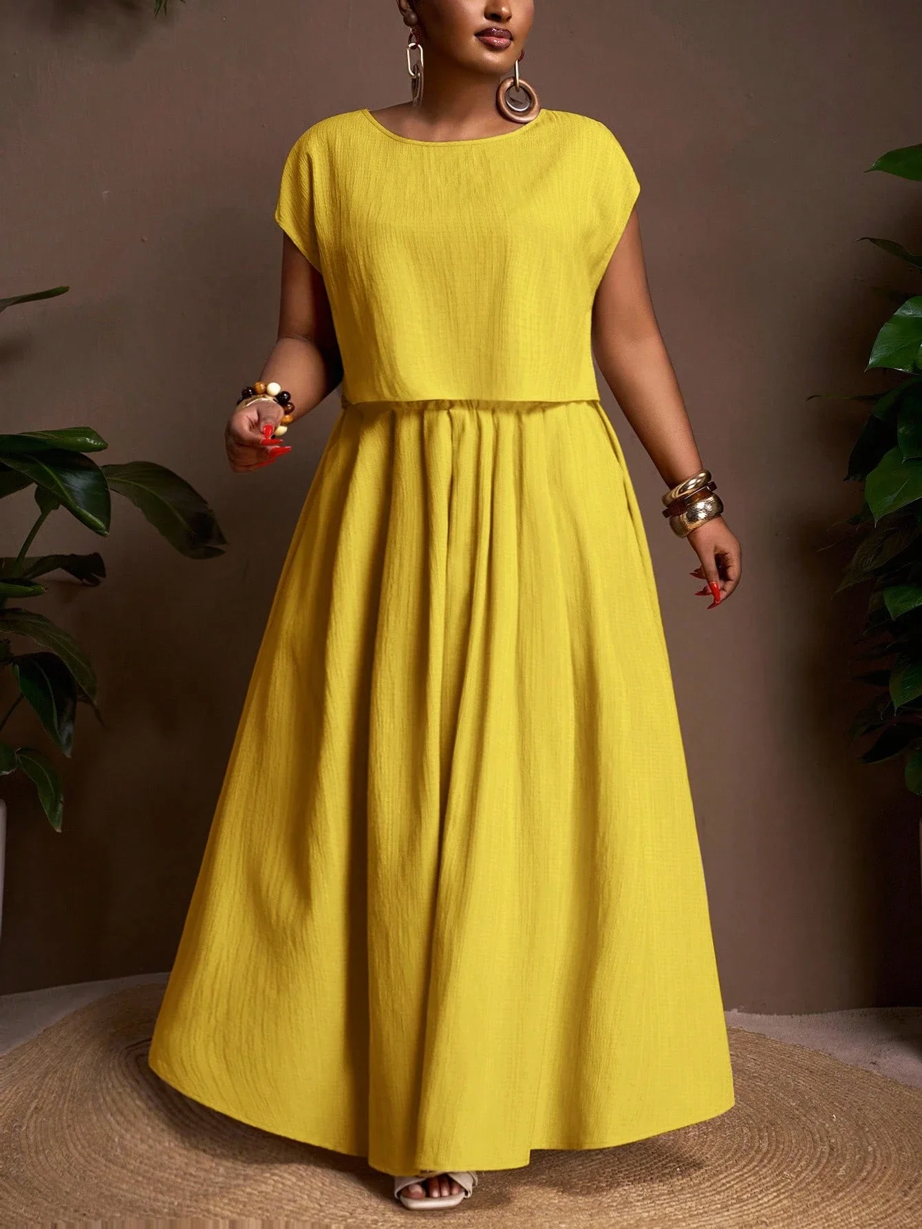 Yellow Bohemian Maxi Dress For Women Loose Fit Solid Color A-Line Floor Length
Yellow Bohemian Maxi Dress For Women Loose Fit Solid Color A-Line Floor Length