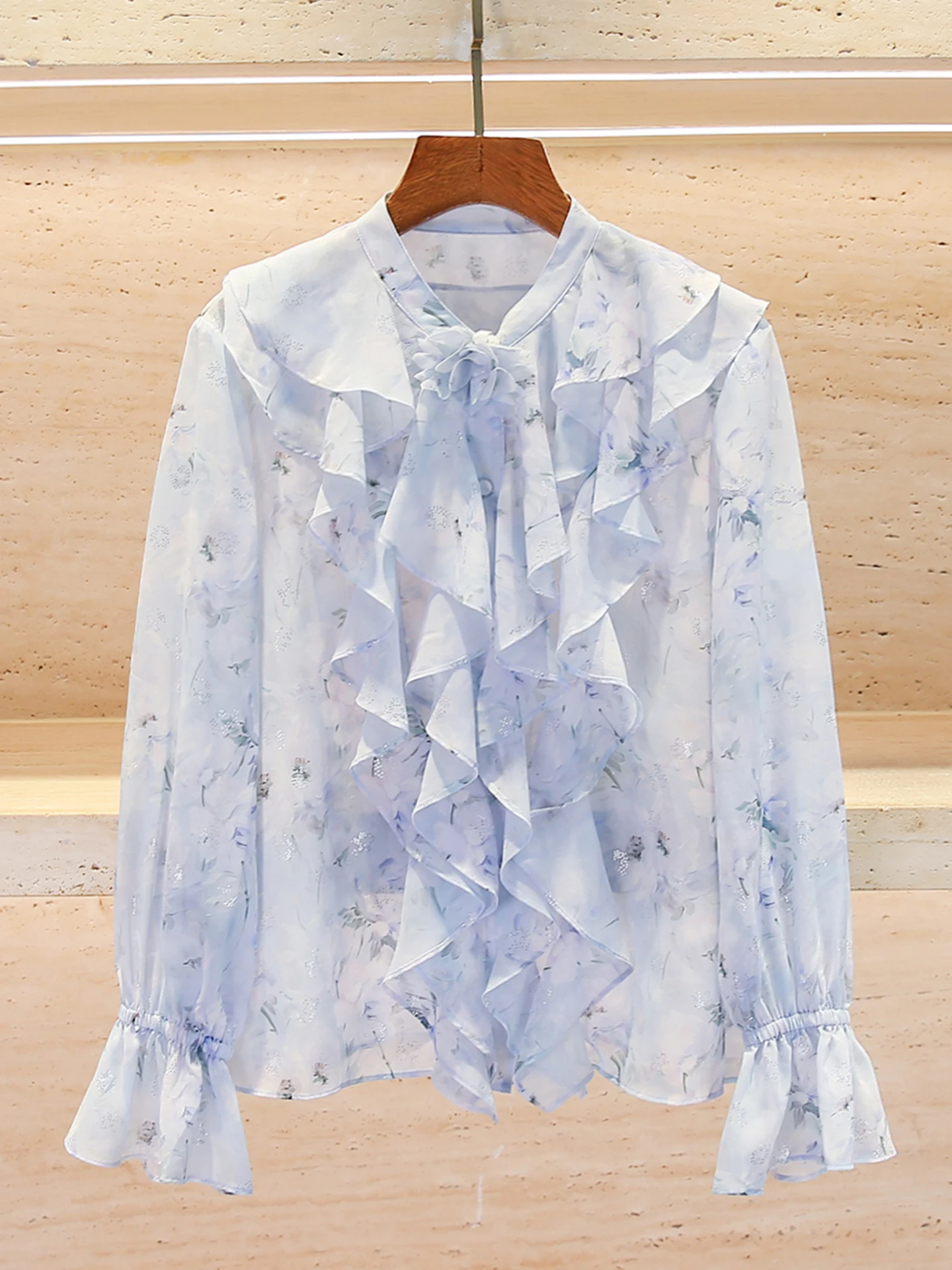 Elegant French Style Women's Shirt Summer Gentle Wind Lotus Leaf Print Top Long Sleeve Loose Fit Girls' Daily Wear Button up
Elegant French Style Women's Shirt Summer Gentle Wind Lotus Leaf Print Top Long Sleeve Loose Fit Girls' Daily Wear Button up