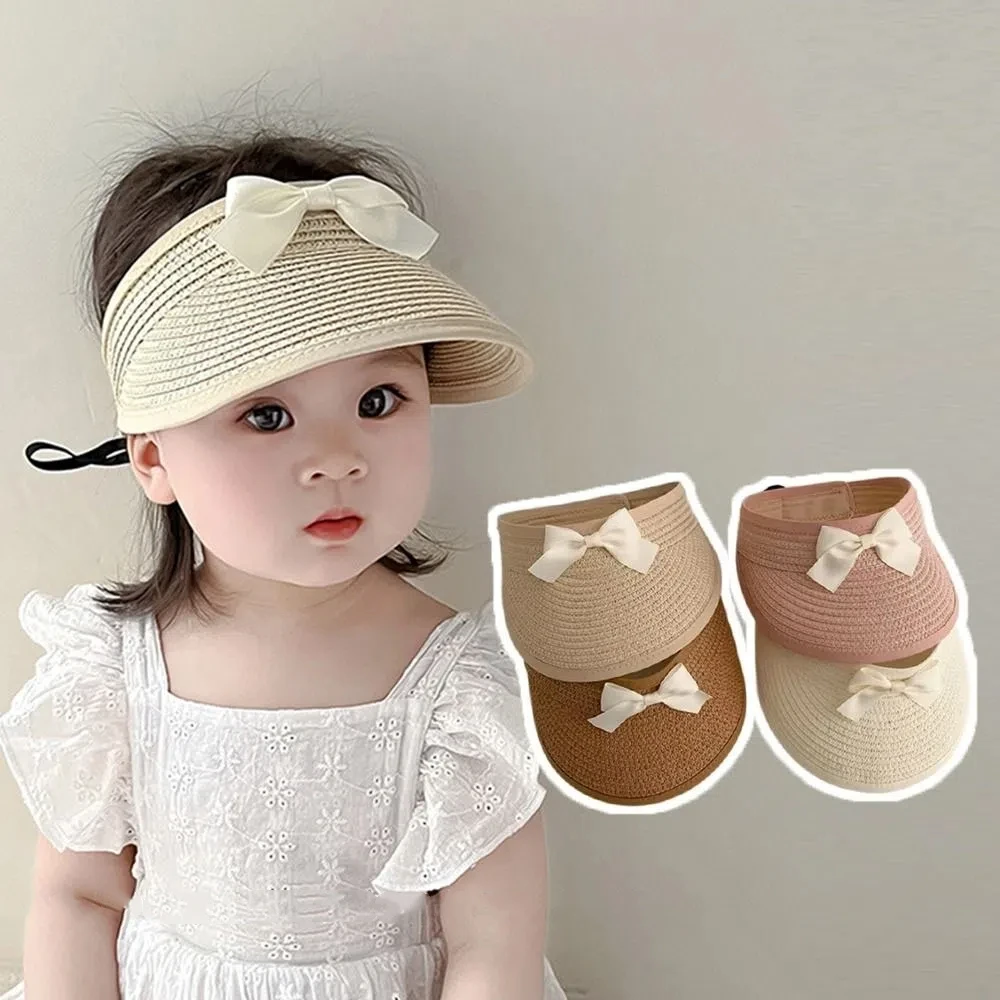 Breathable Korean Baby Straw Caps Anti-UV Empty Top Bow Straw Hat Wide Brim Sun Protection Visor Cap Girls 
Breathable Korean Baby Straw Caps Anti-UV Empty Top Bow Straw Hat Wide Brim Sun Protection Visor Cap Girls