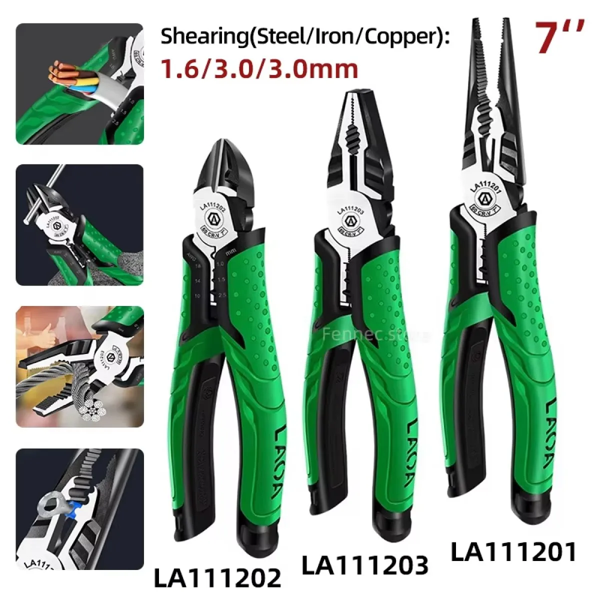 LAOA 3PCS Multifunction Wire Cutter Pliers Set, Diagonal Pliers Long Nose Pliers, Metal Wire Shearing Tool, Electrician DIY, 7in