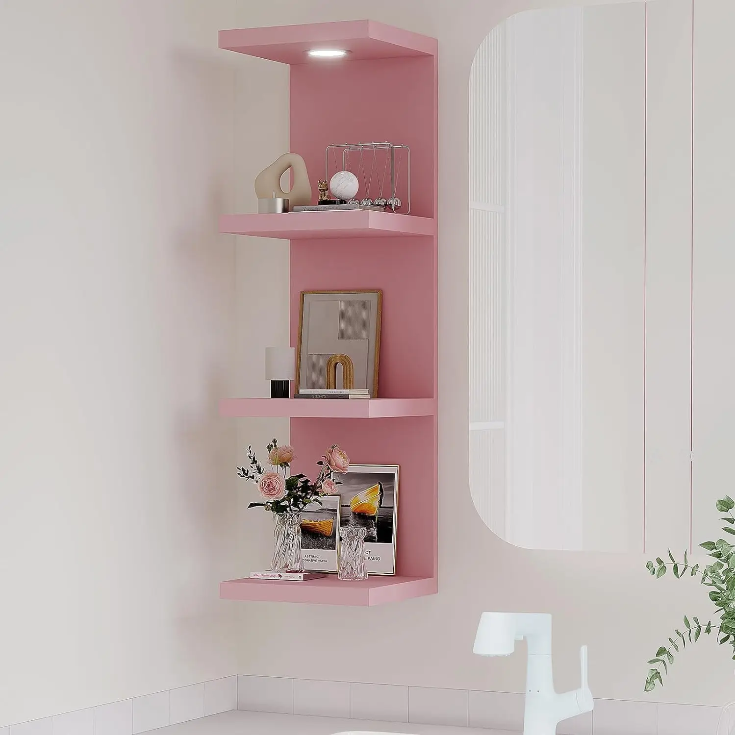 4 Tier Wall Shelf with LED Light, Pink Floating Shelves for Living Room Decor
4 Tier Wall Shelf with LED Light, Pink Floating Shelves for Living Room Decor
