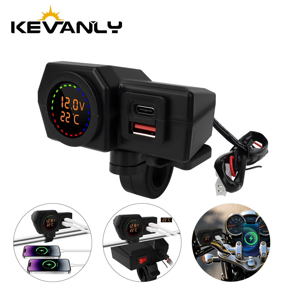 12V 24V Motorcycle USB Type-C Fast Charger Socket Handlebar & Rear Mirror With Digital Voltmeter Thermometer Multifunction
12V 24V Motorcycle USB Type-C Fast Charger Socket Handlebar & Rear Mirror With Digital Voltmeter Thermometer Multifunction