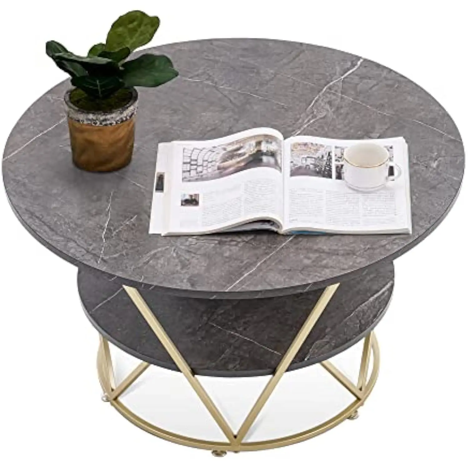 Elevate Your Living Room Modern 2-Tier Round Coffee Table - Faux Marble Accent Table with Storage Shelf and Sturdy Metal Frame
Elevate Your Living Room Modern 2-Tier Round Coffee Table - Faux Marble Accent Table with Storage Shelf and Sturdy Metal Frame