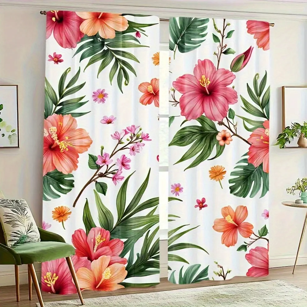 2pc Tropical hibiscus pattern curtains, made of polyester fabric, machine washable, suitable for bedrooms and living rooms.
2pc Tropical hibiscus pattern curtains, made of polyester fabric, machine washable, suitable for bedrooms and living rooms.