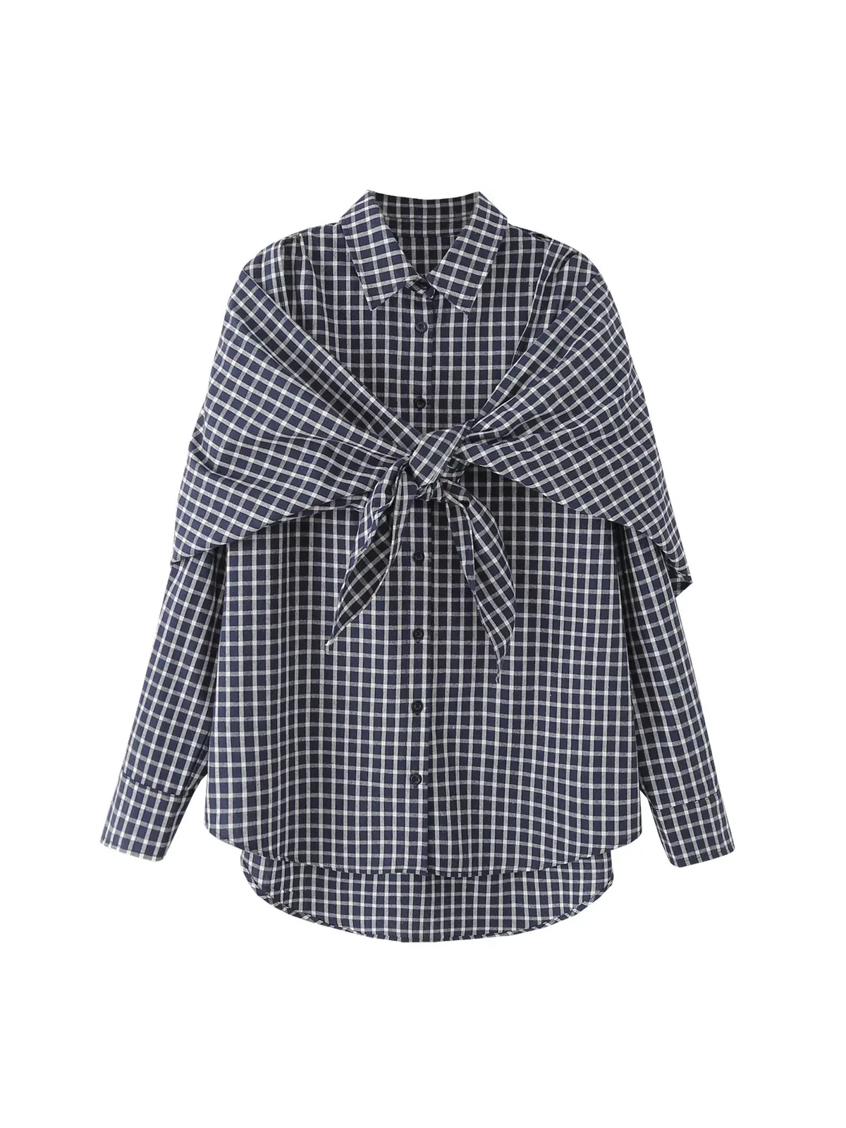 Withered Women's Scarf Collar Shirt New Design Sense Loose Long Sleeved Single Breasted Checkered Pattern
Withered Women's Scarf Collar Shirt New Design Sense Loose Long Sleeved Single Breasted Checkered Pattern