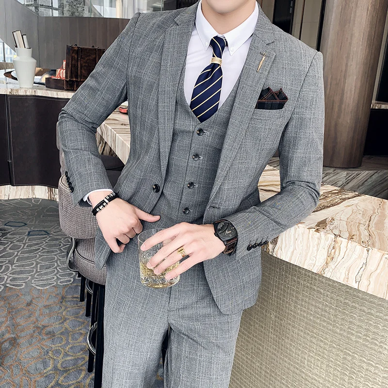4XL 5XL (Jacket+Vest+Pants) Male Fashion Boutique Plaid Casual Business Suit High-end Brand Men Formal Groom Wedding s 
4XL 5XL (Jacket+Vest+Pants) Male Fashion Boutique Plaid Casual Business Suit High-end Brand Men Formal Groom Wedding s