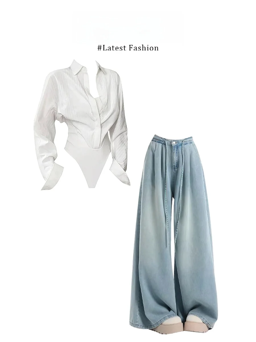 Parkyeon Spring Korean Style Pure Desire Slim Fit Fake Two-Piece Jumpsuit Belted Wide Leg Jeans Set Women's Fashion Ensemble
Parkyeon Spring Korean Style Pure Desire Slim Fit Fake Two-Piece Jumpsuit Belted Wide Leg Jeans Set Women's Fashion Ensemble