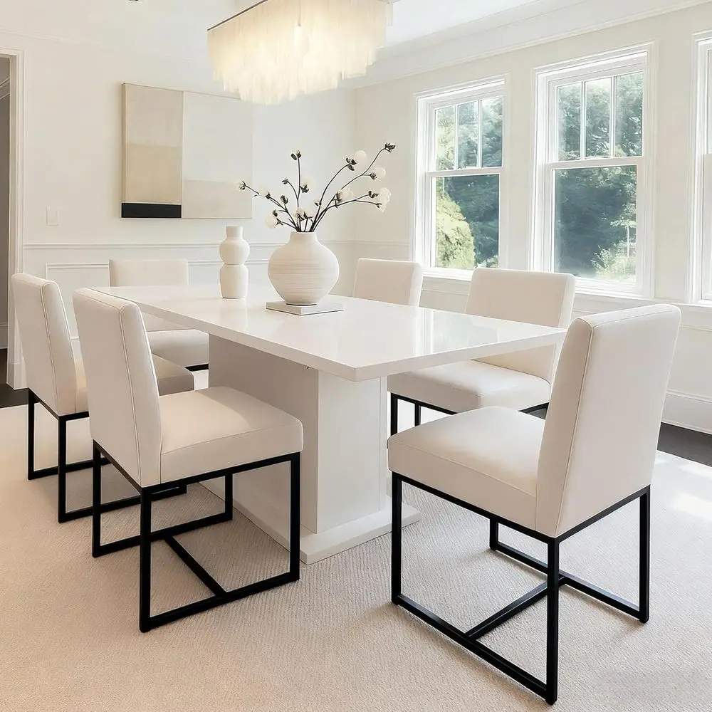 Linen Upholstered Dining Chairs Set of 6, Cream with Black Metal Legs
Linen Upholstered Dining Chairs Set of 6, Cream with Black Metal Legs