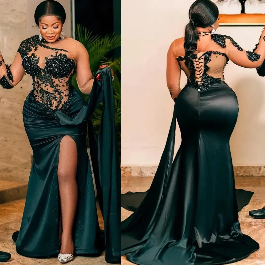 Plus Size Prom Dress For Black Women Evening Dresses Long Sleeve High Neck Appliqued Beaded Lace Birthday Party Gown Customized
Plus Size Prom Dress For Black Women Evening Dresses Long Sleeve High Neck Appliqued Beaded Lace Birthday Party Gown Customized