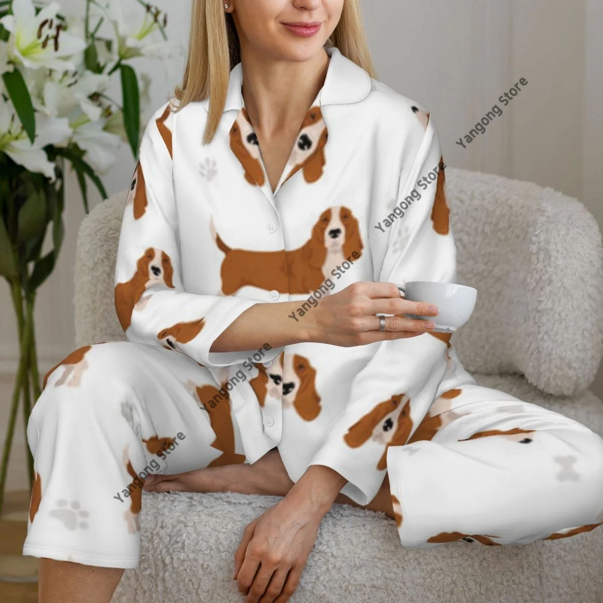 Basset Hound Dog Womens Pajamas Loungewear Two-piece Sleepwear Button-Down Full Sleeve Long Pajamas Set
Basset Hound Dog Womens Pajamas Loungewear Two-piece Sleepwear Button-Down Full Sleeve Long Pajamas Set